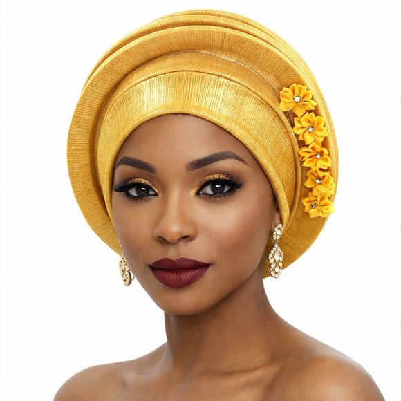 Floral Accent Structured Turban Hair Wrap